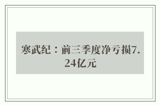 寒武纪：前三季度净亏损7.24亿元